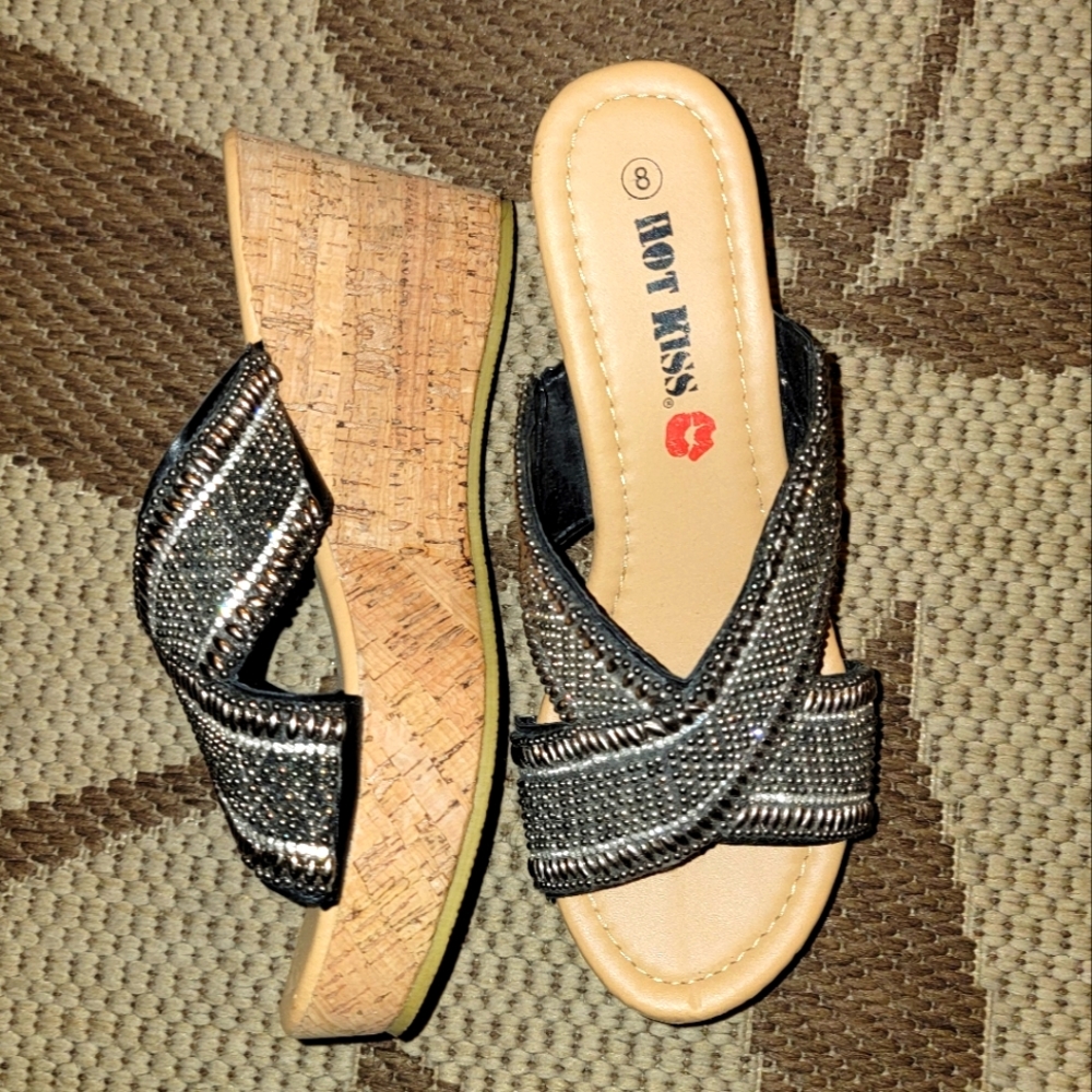 Hot kiss brand studded cork wedges